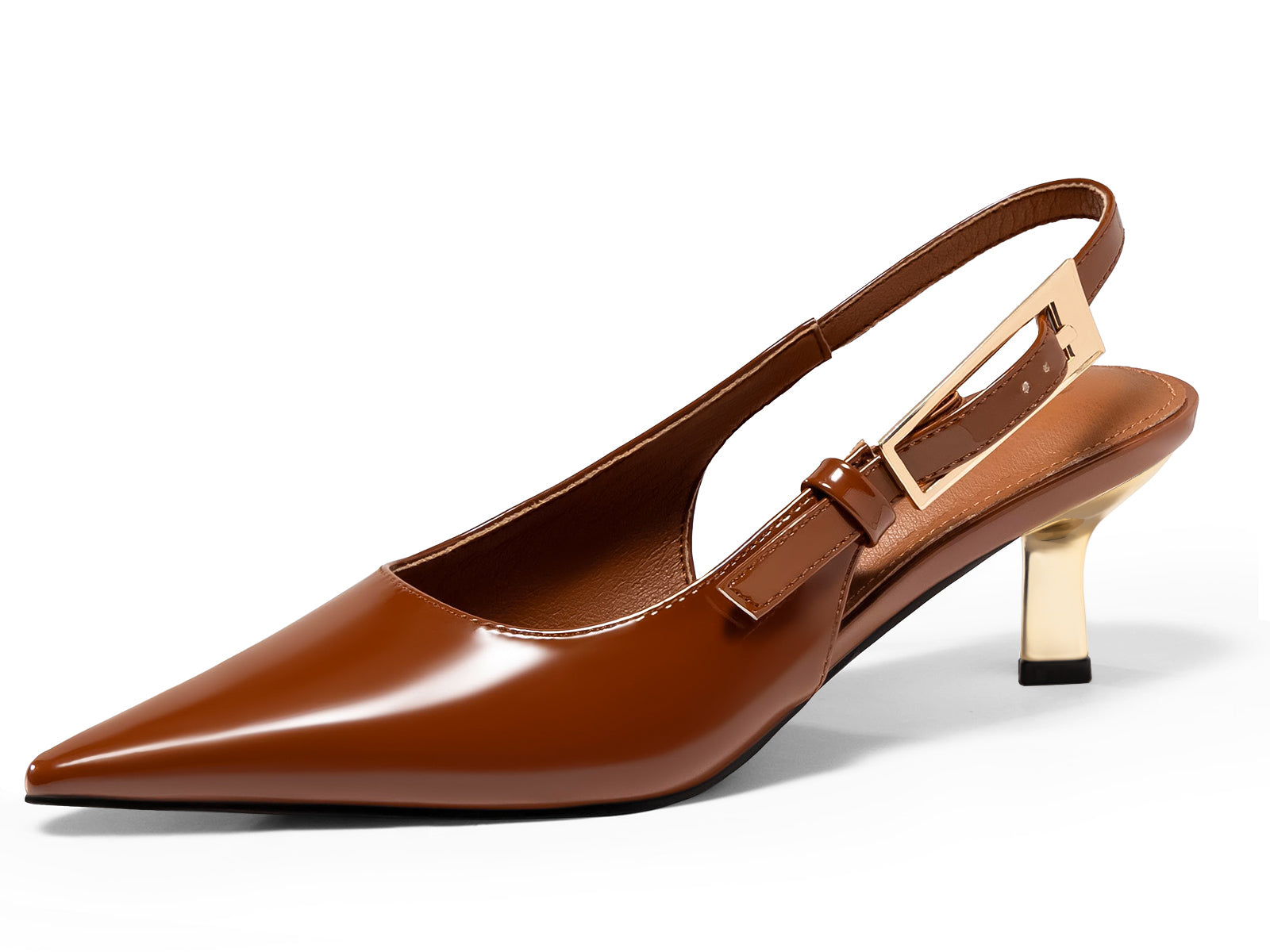 Coutgo Womens Brown Slingback Kitten Heels