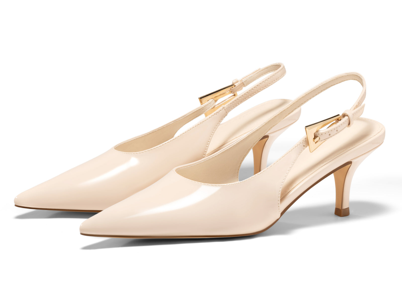 Coutgo Womens Beige Slingback Kitten Heels