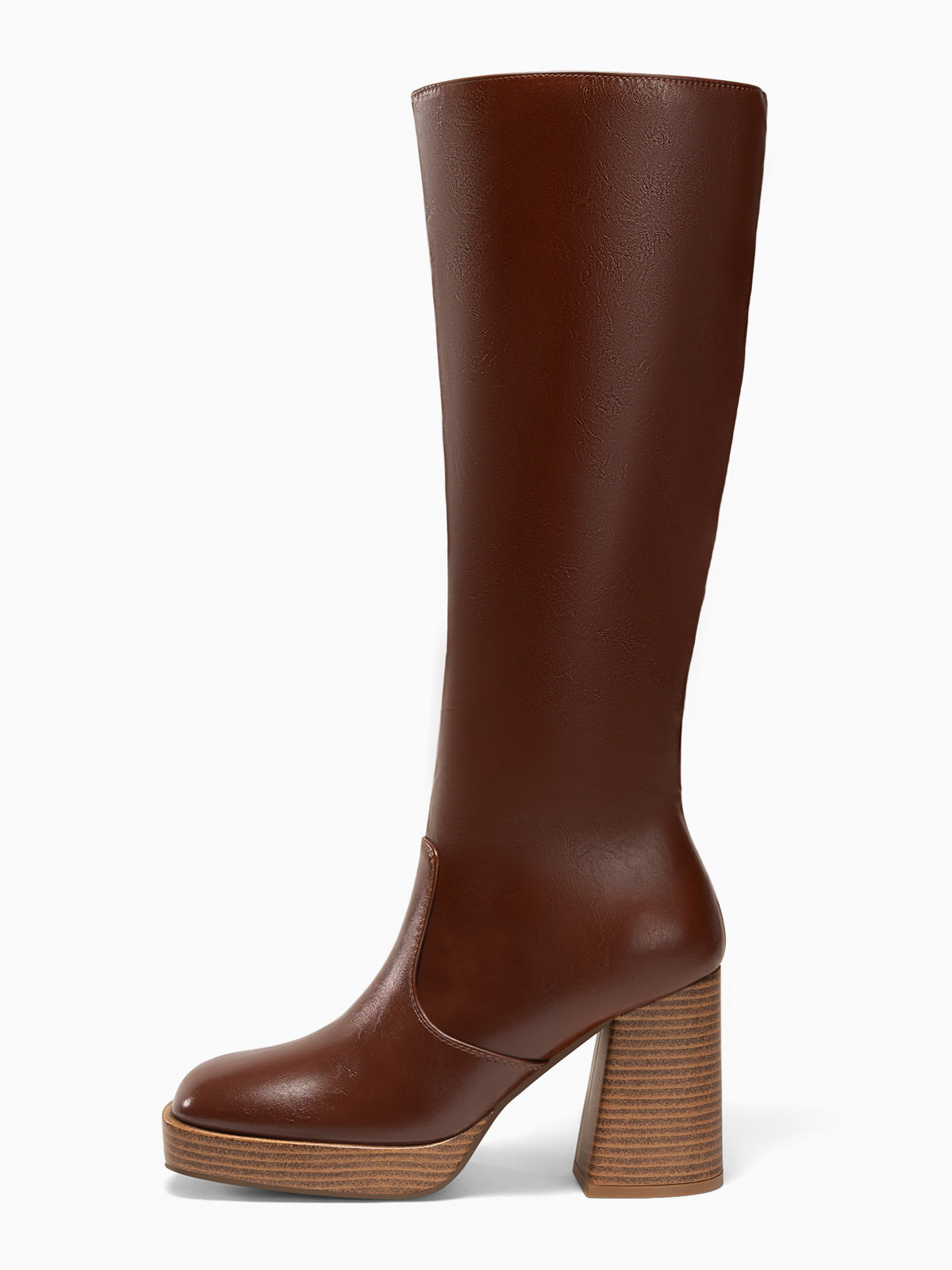 Coutgo Womens Dark Brown Platform Knee High Boots