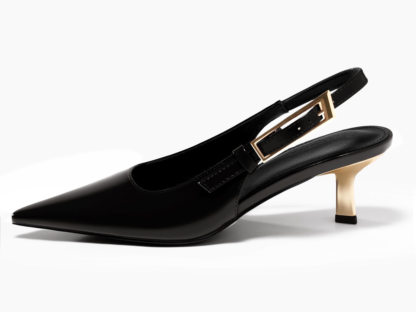 Coutgo Womens Black Slingback Kitten Heels