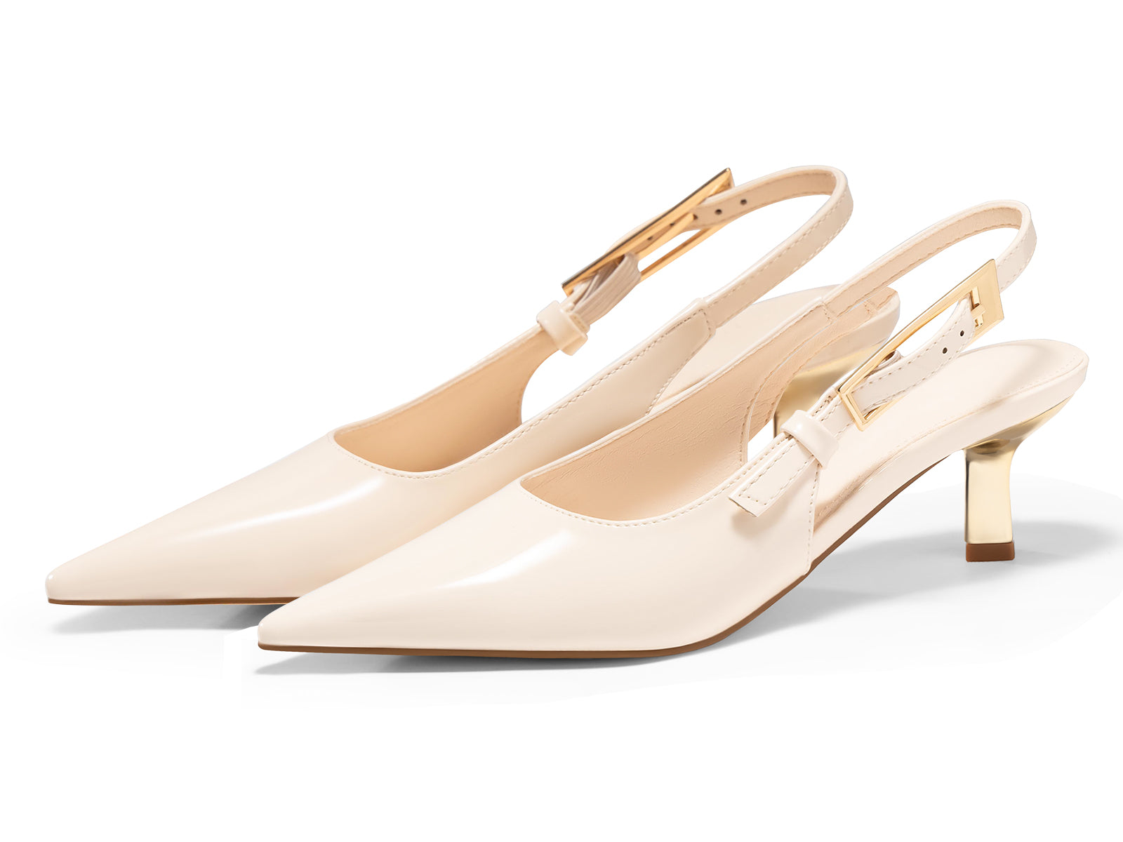 Coutgo Womens Cream White Slingback Kitten Heels